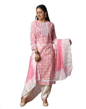 women floral print straight kurta suit set