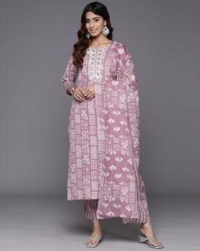 women floral print straight kurta suit set