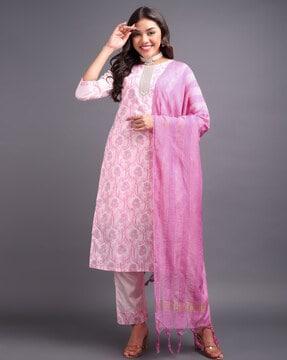 women floral print straight kurta suit set