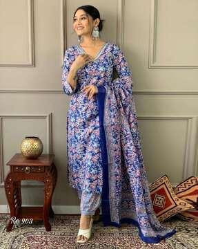 women floral print straight kurta suit set