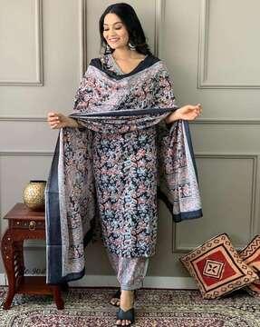 women floral print straight kurta suit set