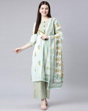 women floral print straight kurta suit set