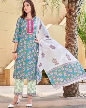 women floral print straight kurta suit set