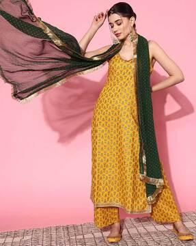 women floral print straight kurta with palazzos & dupatta