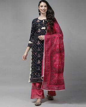 women floral print straight kurta with palazzos & dupatta