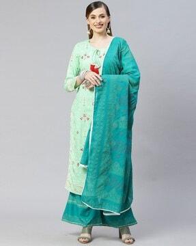 women floral print straight kurta with palazzos & dupatta