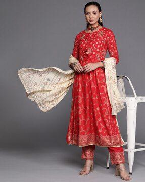 women floral print straight kurta with palazzos & dupatta