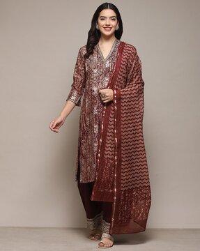 women floral print straight kurta with palazzos & dupatta