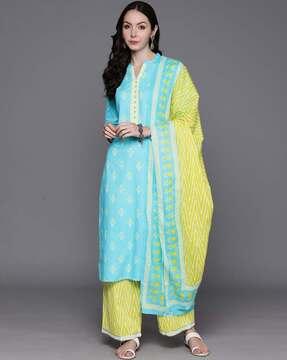 women floral print straight kurta with palazzos & dupatta