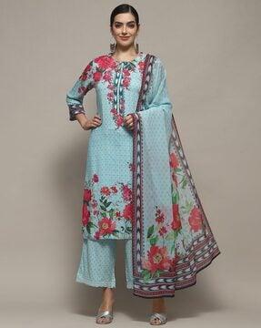 women floral print straight kurta with palazzos & dupatta