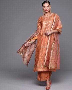 women floral print straight kurta with palazzos & dupatta