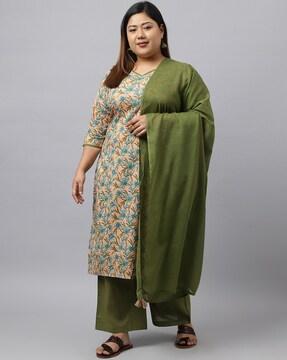 women floral print straight kurta with palazzos & dupatta