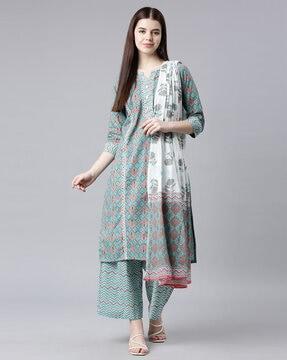 women floral print straight kurta with palazzos & dupatta