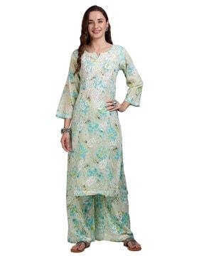 women floral print straight kurta with palazzos