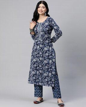 women floral print straight kurta with palazzos