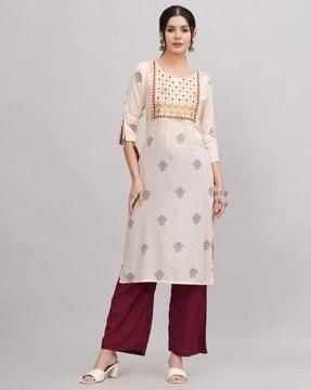 women floral print straight kurta with palazzos