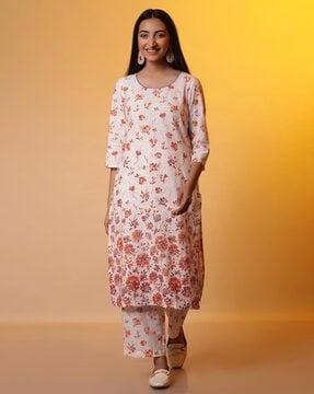 women floral print straight kurta with palazzos