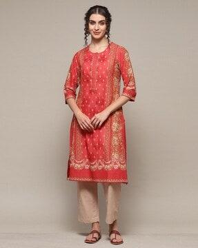 women floral print straight kurta with palazzos