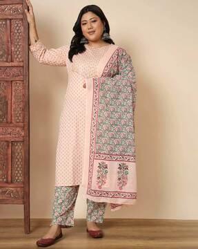 women floral print straight kurta with pants & dupatta