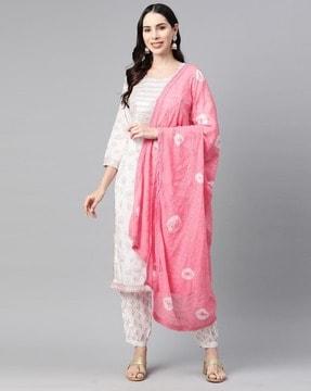 women floral print straight kurta with pants & dupatta