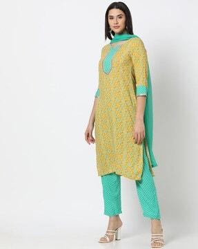 women floral print straight kurta with pants & dupatta