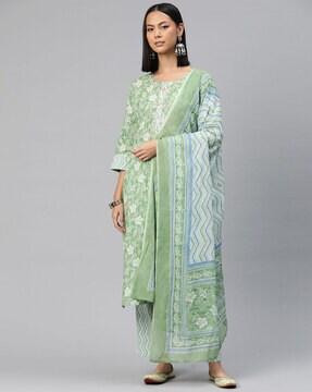 women floral print straight kurta with pants & dupatta