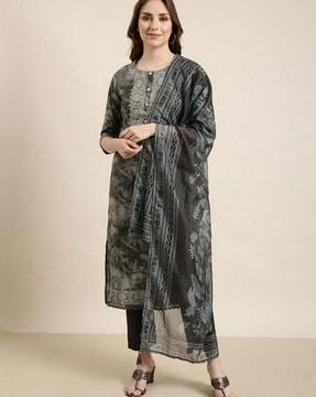 women floral print straight kurta with pants & dupatta