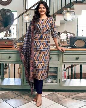 women floral print straight kurta with pants & dupatta