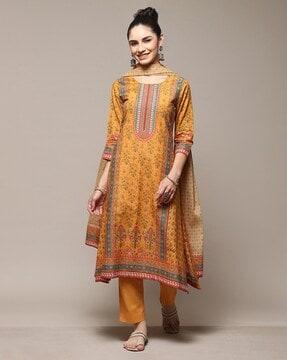 women floral print straight kurta with pants & dupatta