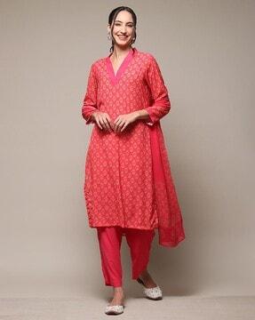 women floral print straight kurta with pants & dupatta