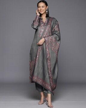 women floral print straight kurta with pants & dupatta