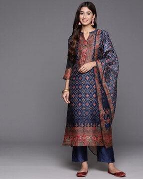 women floral print straight kurta with pants & dupatta