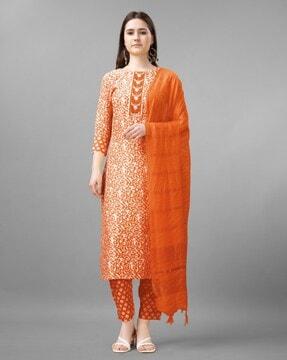 women floral print straight kurta with pants & dupatta