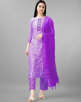 women floral print straight kurta with pants & dupatta