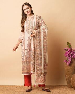 women floral print straight kurta with pants & dupatta