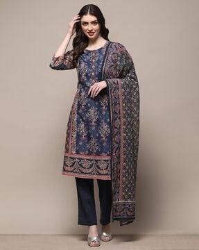 women floral print straight kurta with pants & dupatta