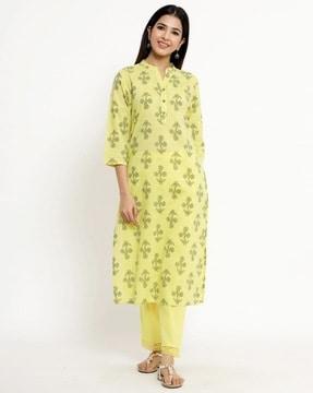 women floral print straight kurta with pants