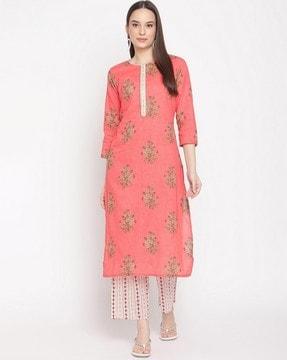 women floral print straight kurta with pants