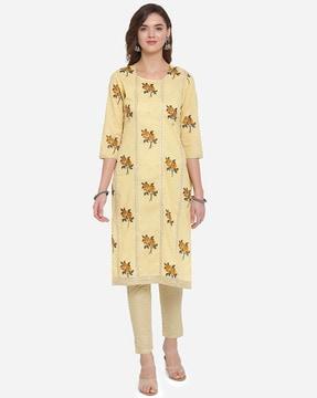 women floral print straight kurta with pants