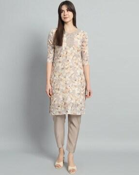 women floral print straight kurta with pants