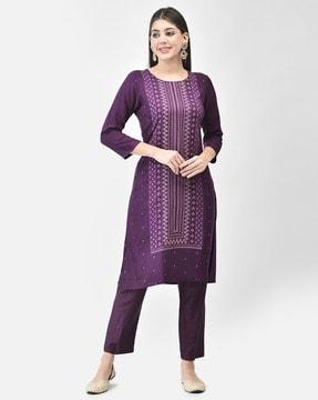 women floral print straight kurta with pants