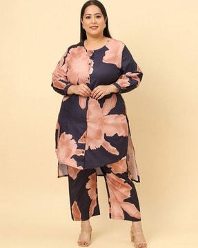 women floral print straight kurta with pants