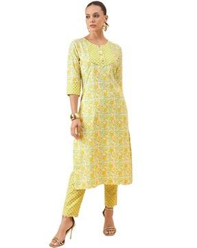 women floral print straight kurta with pants