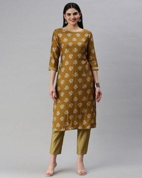 women floral print straight kurta with pants