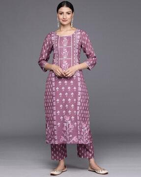 women floral print straight kurta with pants