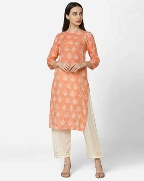 women floral print straight kurta with pants