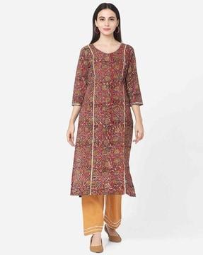 women floral print straight kurta with pants