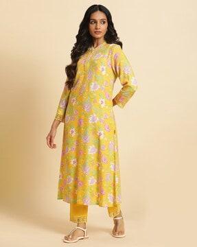 women floral print straight kurta with pants