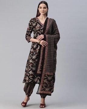 women floral print straight kurta with patiala pants & dupatta