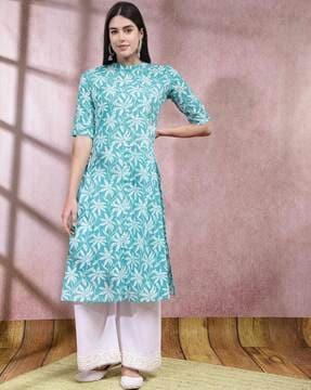 women floral print straight kurta with slit-front